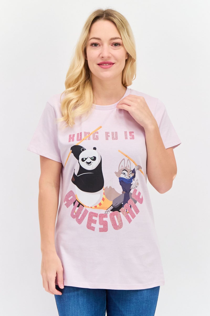 Kung Fu Panda Women Crew Neck Short Sleeve Graphic Top, Lavender - Image 1