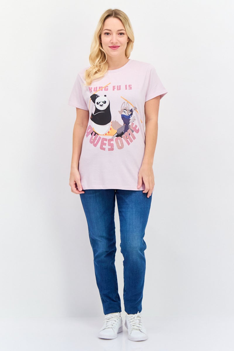 Kung Fu Panda Women Crew Neck Short Sleeve Graphic Top, Lavender - Image 4