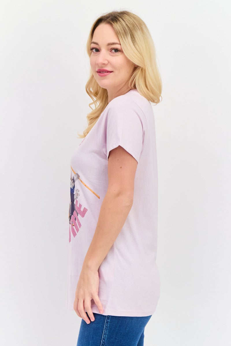 Kung Fu Panda Women Crew Neck Short Sleeve Graphic Top, Lavender - Image 2