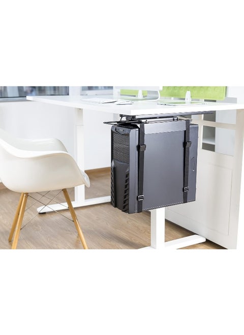 Navodesk Adjustable Strap-on Under Desk CPU Holder, Computer Mount | CPU Mount with Sliding Track, Heavy Duty PC Holder with 22 lbs holding capacity