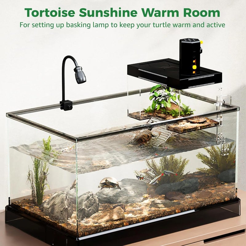 Transparent Turtle Basking Platform with Ramp & Secure Lid, Adjustable Height, Hole for Hex Basking Lamp, Elevated Habitat for Small Tortoise - Image 2