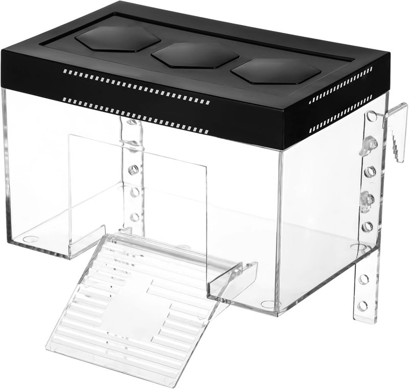 Transparent Turtle Basking Platform with Ramp & Secure Lid, Adjustable Height, Hole for Hex Basking Lamp, Elevated Habitat for Small Tortoise - Image 3