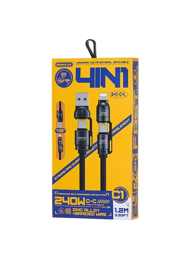 ريماكس كابل شحن متعدد 4 في 1 C1 بقوة 240 واط، منفذ L بطول 1.2 متر، من النوع C، كابل شحن سريع USB-A للأجهزة اللوحية، يدعم أجهزة هواتف متعددة - Image 2