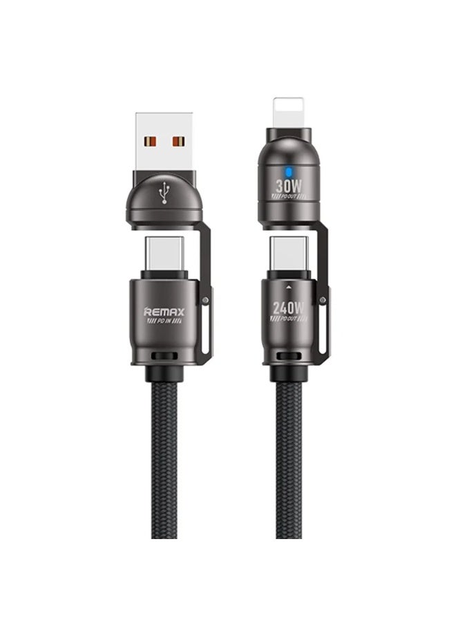 ريماكس كابل شحن متعدد 4 في 1 C1 بقوة 240 واط، منفذ L بطول 1.2 متر، من النوع C، كابل شحن سريع USB-A للأجهزة اللوحية، يدعم أجهزة هواتف متعددة - Image 1