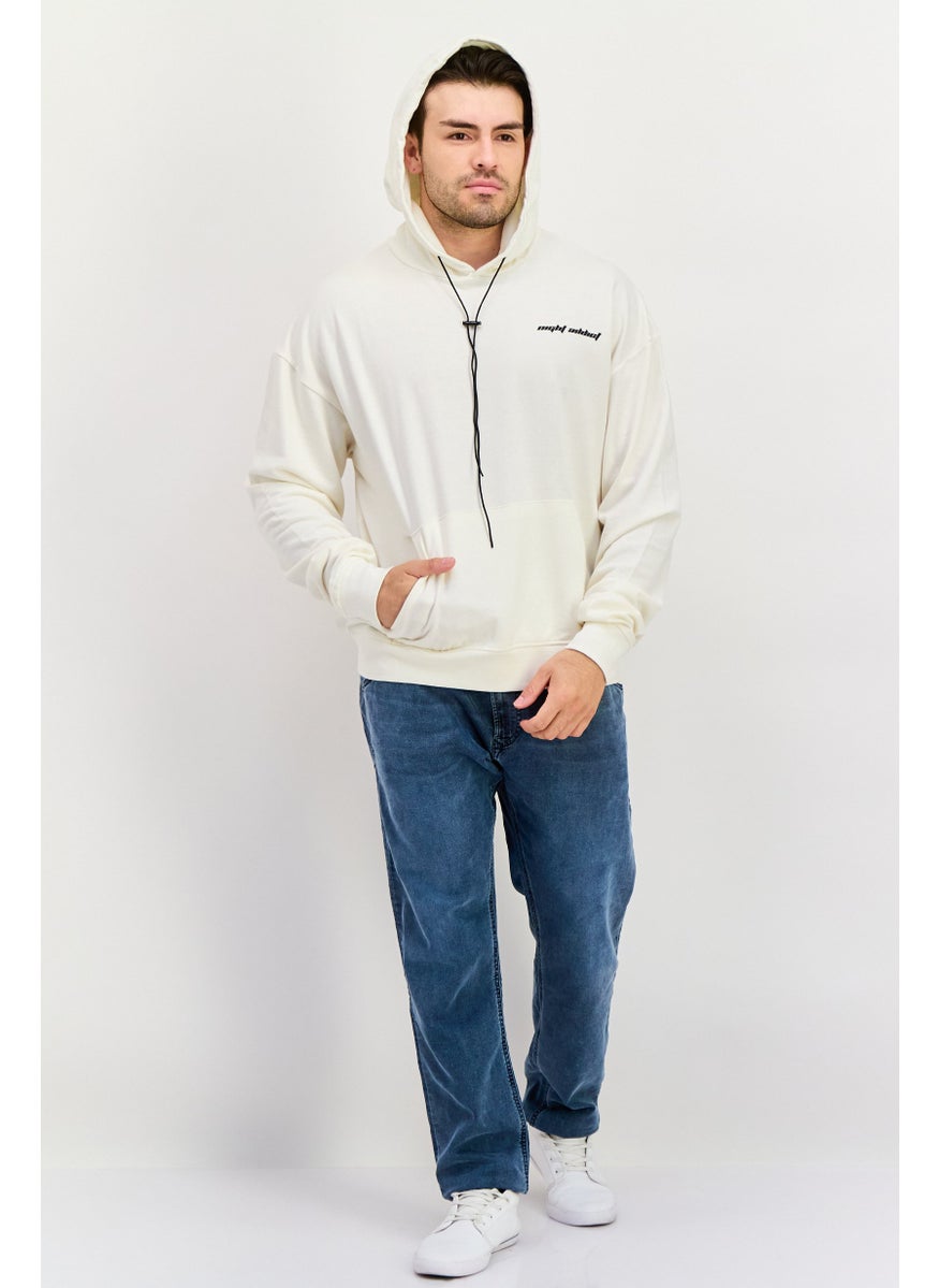 Night Addict Men Hooded Long Sleeves Brand Logo Sweatshirt, Off White  - Image 2