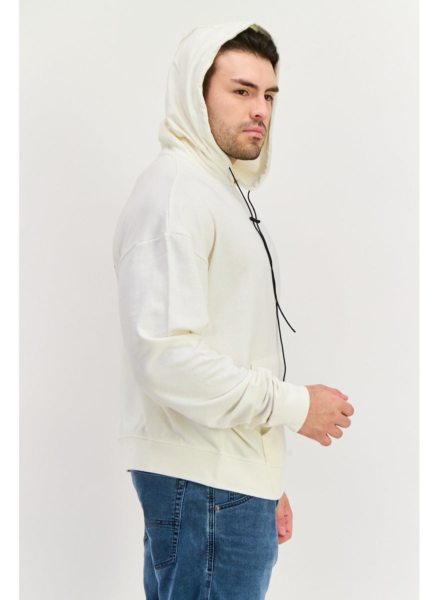 Night Addict Men Hooded Long Sleeves Brand Logo Sweatshirt, Off White  - Image 4