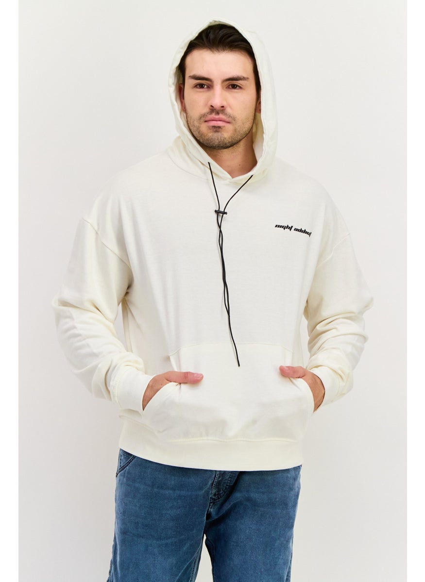 Night Addict Men Hooded Long Sleeves Brand Logo Sweatshirt, Off White  - Image 1