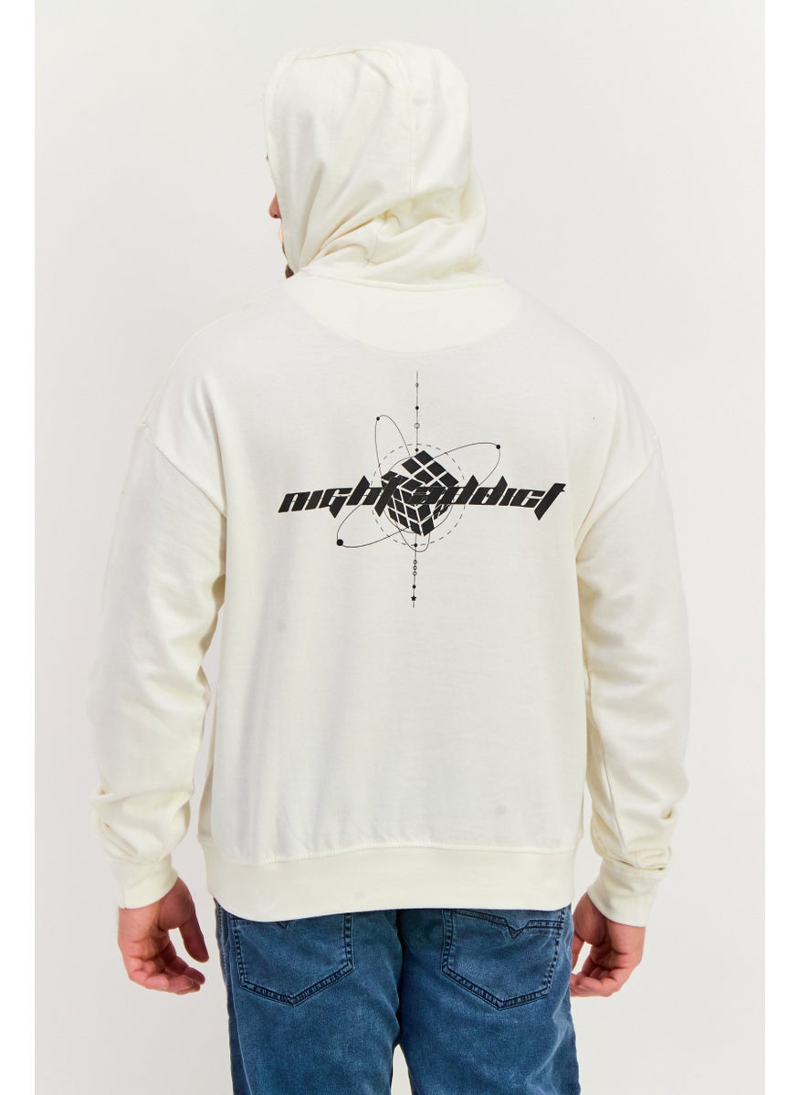 Night Addict Men Hooded Long Sleeves Brand Logo Sweatshirt, Off White  - Image 3