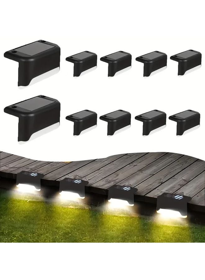 10 قطعة أضواء حدائق خارجية تعمل بالطاقة الشمسية باللون الأسود، ديكورات عطلات لدرج السلم والجدران ودرابزين السطح - Image 1
