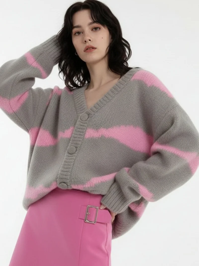 أوجيدر Grey Front Buttoned Slouchy Cardigan