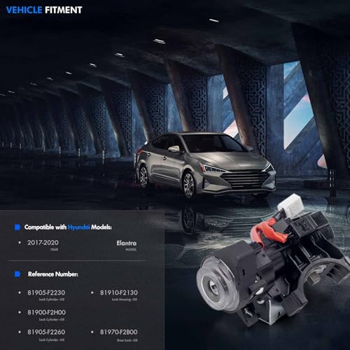 RHAOCZIYAUTO 81905-F2230 Ignition Lock Switch Assembly with Door Lock Cylinder & Keys Fit for Hyundai Elantra 2017-2020 Ignition Lock Cylinder with Housing Replace# 81910-F2130, 81970-F2B00, 81900-F2H00 - Image 2