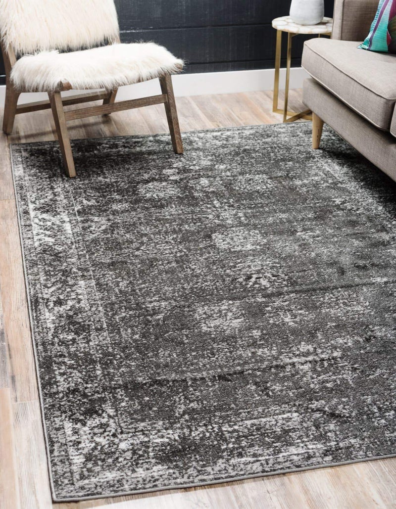 Unique Loom Sofia Collection Area Rug  Casino 6 1 x 9 Rectangle Dark Gray Ivory