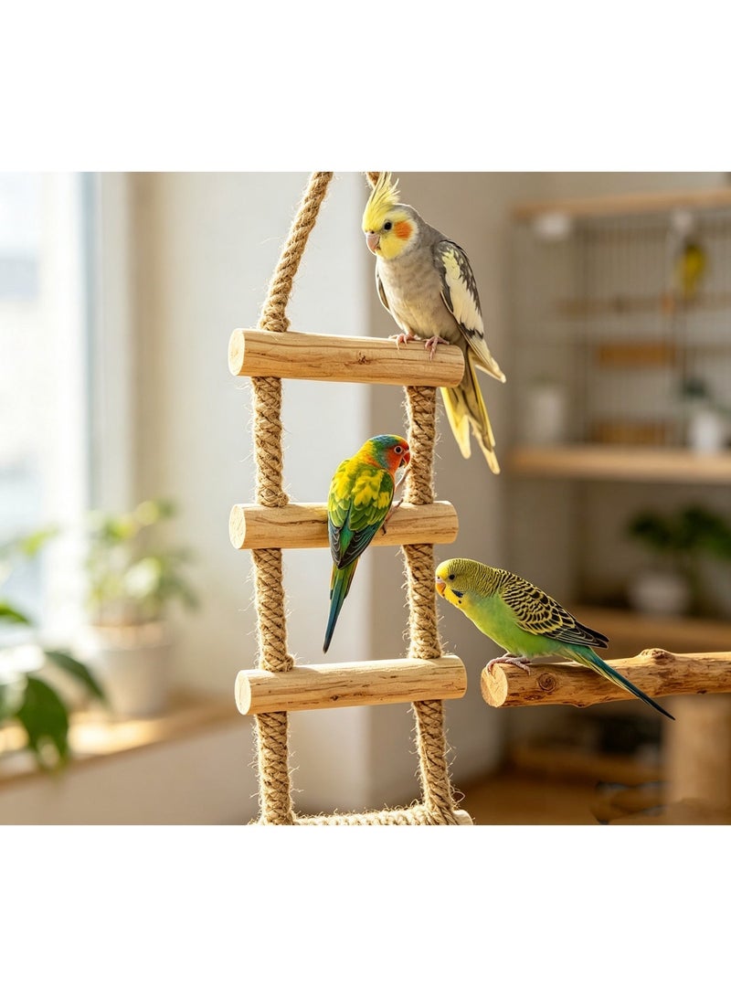 HUANXIN HOME Handmade bird ladder, wooden play staircase for pets, wooden rope ladder, hamster bridge suitable for various small pets such as hamsters, mice, gerbils, parrots and chinchillas, 3 steps, 24*8cm - Image 1