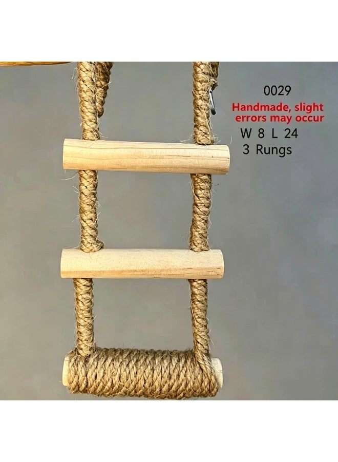 HUANXIN HOME Handmade bird ladder, wooden play staircase for pets, wooden rope ladder, hamster bridge suitable for various small pets such as hamsters, mice, gerbils, parrots and chinchillas, 3 steps, 24*8cm - Image 2