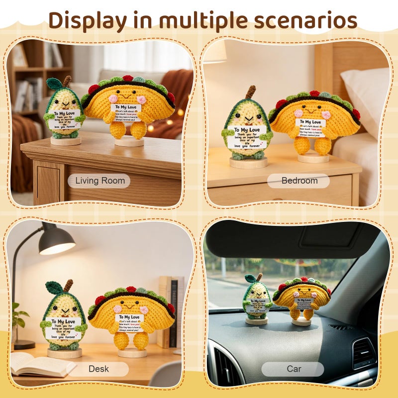 Bafeil Valentines Day Gift for Him Her, Handmade Crochet Taco & Avocado with Wooden Base & Gift Box to My Love, 2 Pcs Romantic I Love You Valentines Gift for Couples Wife Husband Boyfriend Women - Image 4