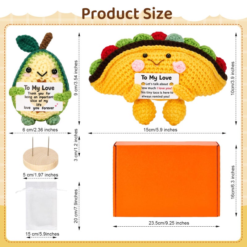 Bafeil Valentines Day Gift for Him Her, Handmade Crochet Taco & Avocado with Wooden Base & Gift Box to My Love, 2 Pcs Romantic I Love You Valentines Gift for Couples Wife Husband Boyfriend Women - Image 2