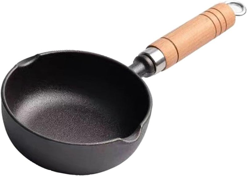 Tnfeeon Cast Iron Melting Pot, Even Heating Small Saucepan with Wooden Handle for Stir Fry Cooking and Kitchen Use (M 100x70cm / 39.37x27.56in) - Image 4