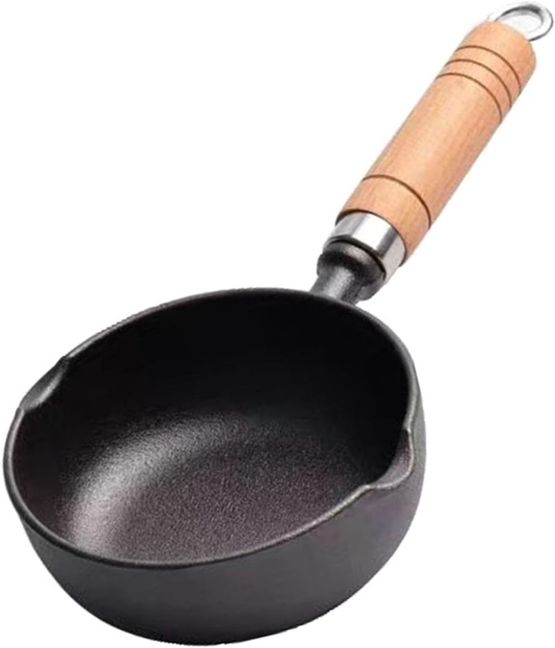 Tnfeeon Cast Iron Melting Pot, Even Heating Small Saucepan with Wooden Handle for Stir Fry Cooking and Kitchen Use (M 100x70cm / 39.37x27.56in) - Image 3