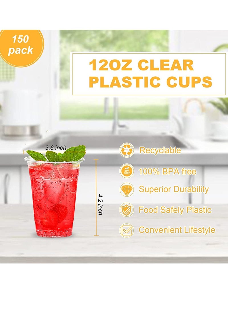 150 pack 12oz Plastic Coffee Cups Clear, Disposable Cups for Tea,smoothies Sodas and Mixed Drinks - Image 2