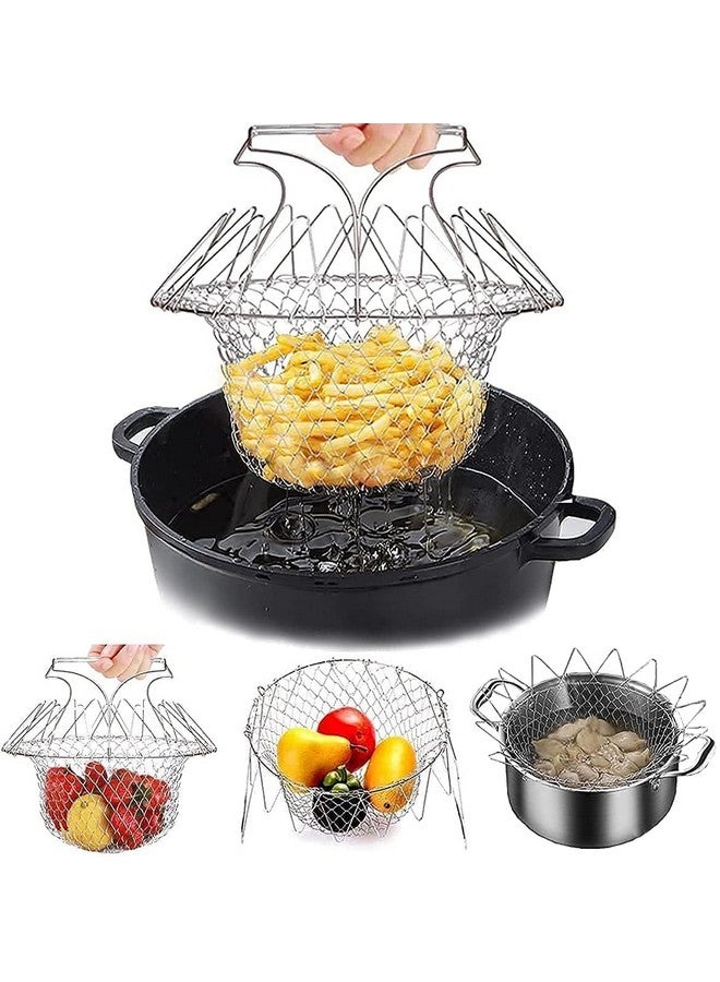STAREWA Foldable Steam Rinse Deep Frying Basket, Stainless Steel Fry French Basket Strainer Net Fried Filter Drainage Rack for Fried Food or Fruits Multifunctional Kitchen Cooking Tool - Image 4