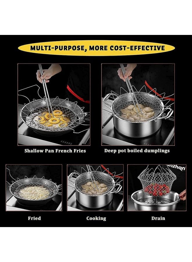 STAREWA Foldable Steam Rinse Deep Frying Basket, Stainless Steel Fry French Basket Strainer Net Fried Filter Drainage Rack for Fried Food or Fruits Multifunctional Kitchen Cooking Tool - Image 5