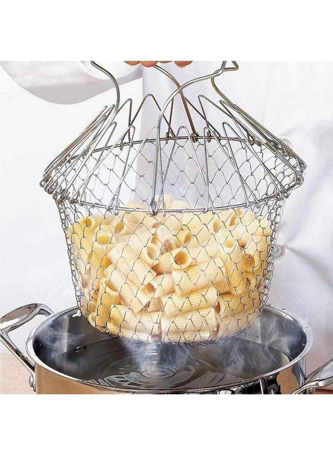 STAREWA Foldable Steam Rinse Deep Frying Basket, Stainless Steel Fry French Basket Strainer Net Fried Filter Drainage Rack for Fried Food or Fruits Multifunctional Kitchen Cooking Tool - Image 1