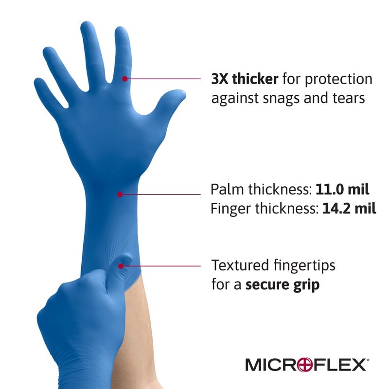 Ansell MICROFLEX SafeGrip SG-375 Extra Thick Disposable Latex Gloves for Life Sciences, Automotive w/Textured Fingertips - XL, Blue (Box of 50) - Image 2