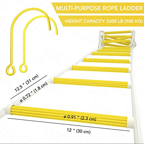 ISOP Fire Escape Ladder for Third Story Windows 25ft (8m) - Flame Resistant Rescue Rope Ladder with Hooks - Weight Capacity up to 1500 Pounds / 3-Story Escape Ladders for Homes - Hook Ladders - Image 2