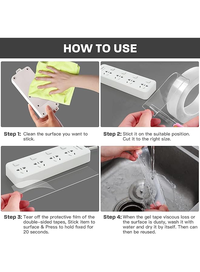 إيروريكس عبوتان من شريط نانو مزدوج الجوانب، شريط نانو لاصق قوي قابل لإعادة الاستخدام وقابل للغسل ولا يترك أثرًا، شريط جل قوي للسجاد والصور والملصقات والجدران وحفلات المطبخ، 3 متر × 2 سم - Image 4