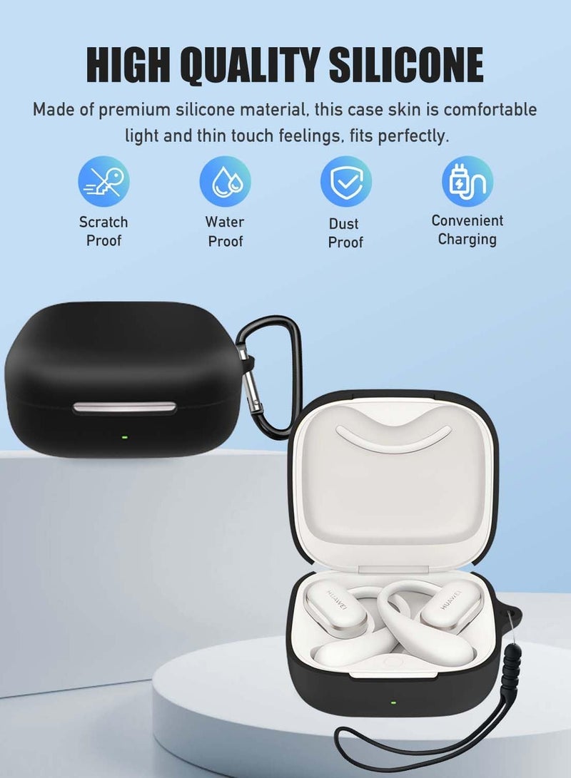 Case Cover for Huawei FreeArc, Silicone Protective Cover for Huawei FreeArc,Full-Body Shockproof Cover with Scratch Protection, with Keychain & Lanyard and Cleaner Kit-Black - Image 2