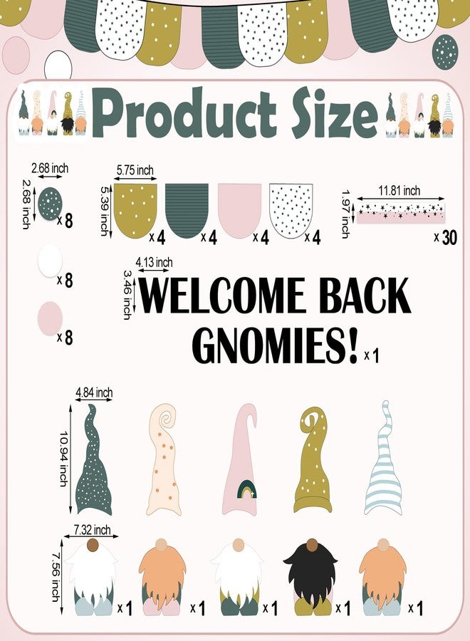 Mooliwe 99 Pcs Back to School Gnomies Bulletin Board Set Welcome Back Gnomies Bulletin Board Classroom Decoration Gnome Cutouts for Home School Library Wall Chalkboard Decor Supplies - Image 2