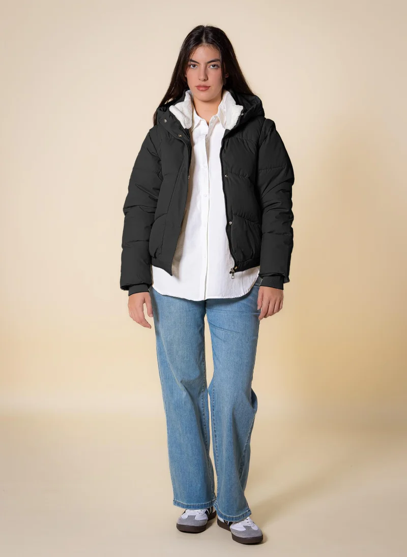 SHAPES Black FAUX FUR PUFFER JACKET for Women | Best Price UAE