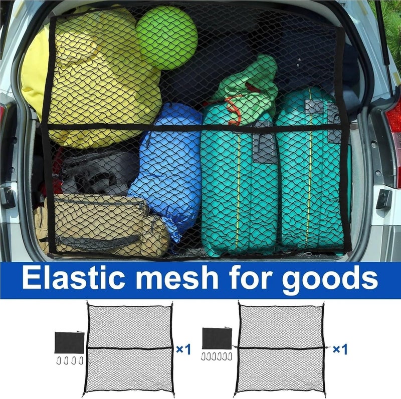 Highly Elastic Cargo Net 4x4ft Truck Boot Fixing Net Mesh Boot String Mesh Back Rear Trunk Boat Cargo Pocket Organizer with Hook(6 Hook 6 Buckle) - Image 2