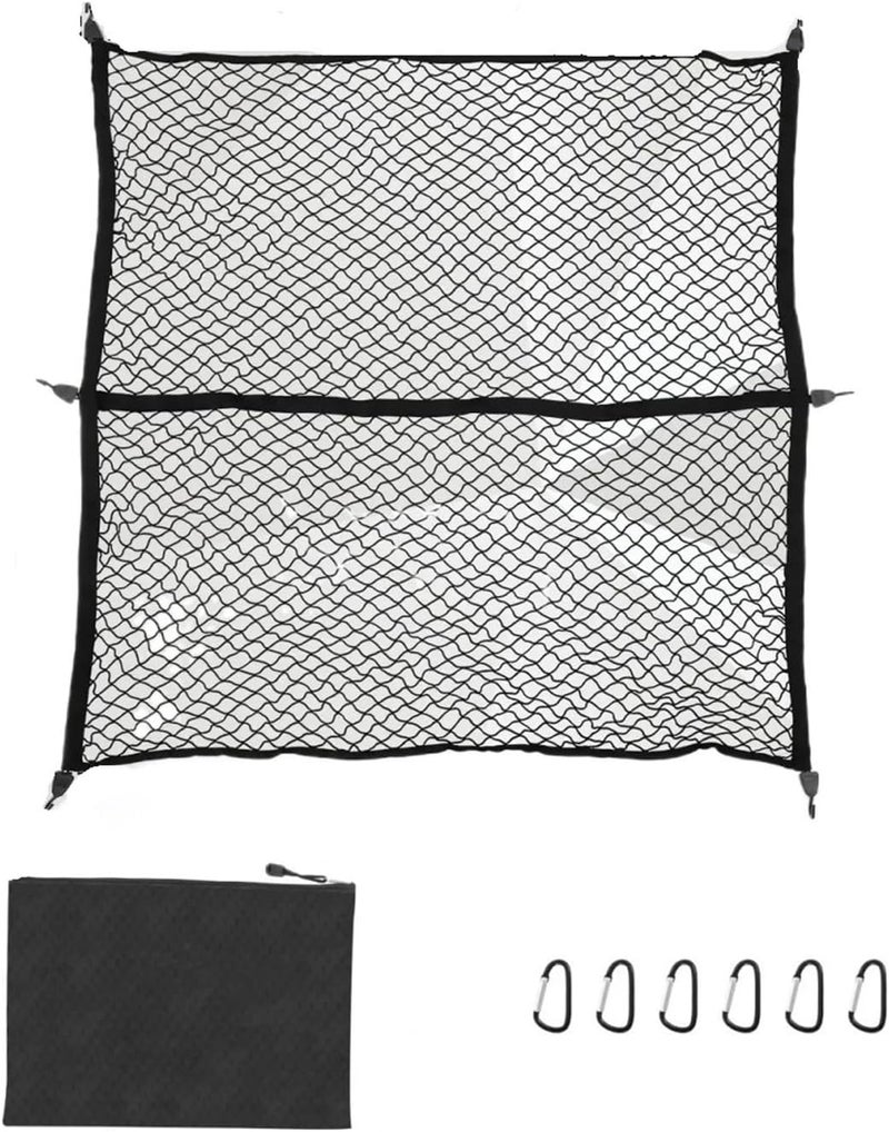 Highly Elastic Cargo Net 4x4ft Truck Boot Fixing Net Mesh Boot String Mesh Back Rear Trunk Boat Cargo Pocket Organizer with Hook(6 Hook 6 Buckle) - Image 1