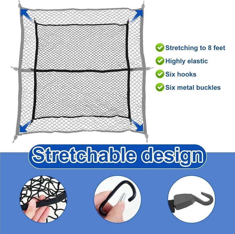 Highly Elastic Cargo Net 4x4ft Truck Boot Fixing Net Mesh Boot String Mesh Back Rear Trunk Boat Cargo Pocket Organizer with Hook(6 Hook 6 Buckle) - Image 3