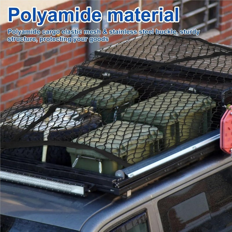 Highly Elastic Cargo Net 4x4ft Truck Boot Fixing Net Mesh Boot String Mesh Back Rear Trunk Boat Cargo Pocket Organizer with Hook(6 Hook 6 Buckle) - Image 5
