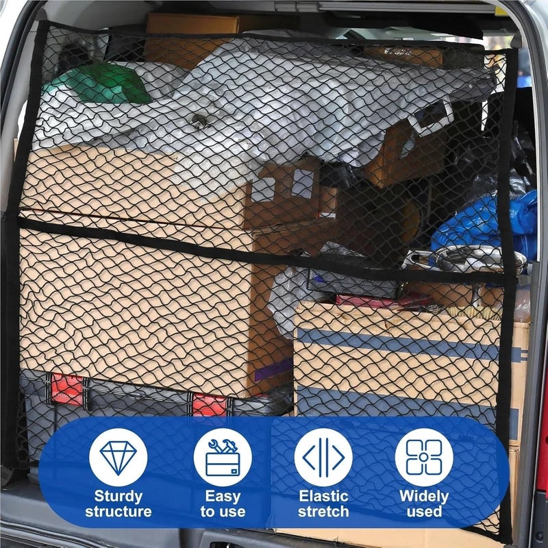Highly Elastic Cargo Net 4x4ft Truck Boot Fixing Net Mesh Boot String Mesh Back Rear Trunk Boat Cargo Pocket Organizer with Hook(6 Hook 6 Buckle) - Image 4
