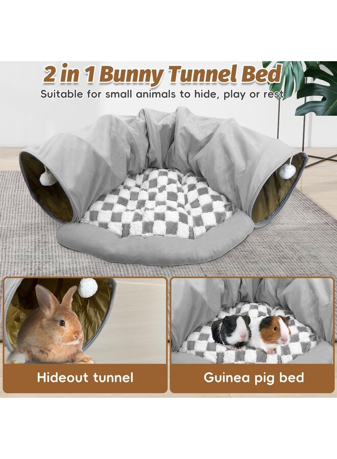 Bunny Tunnel Bed, 2-in-1 Collapsible Tunnel Tubes Toys with Removable Mat Hideout for Cats Kittens Rabbits Kitty (Grey) - Image 4