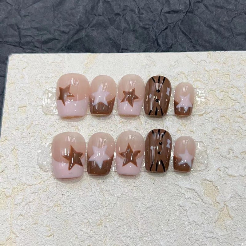 Real S Wear Nail Handmade Manicure Finished Fake Nail Patch Sweet Cool Girl Star French Wear Nail - Image 2