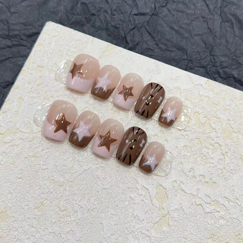 Real S Wear Nail Handmade Manicure Finished Fake Nail Patch Sweet Cool Girl Star French Wear Nail - Image 1