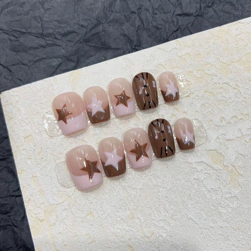 Real S Wear Nail Handmade Manicure Finished Fake Nail Patch Sweet Cool Girl Star French Wear Nail - Image 4