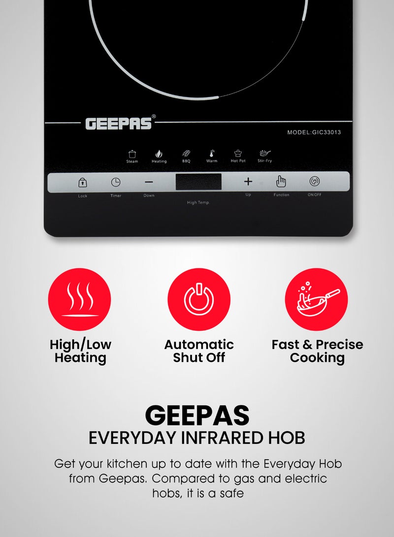 GEEPAS Digital Infrared Cooker With 2000W Ceramic Heating Element, 4 Digit LED Display, Touch Control, 10 Power/Temperature Levels For Adjustment, 3hr Programmable Timer 2200 W GIC33013 Black - Image 5
