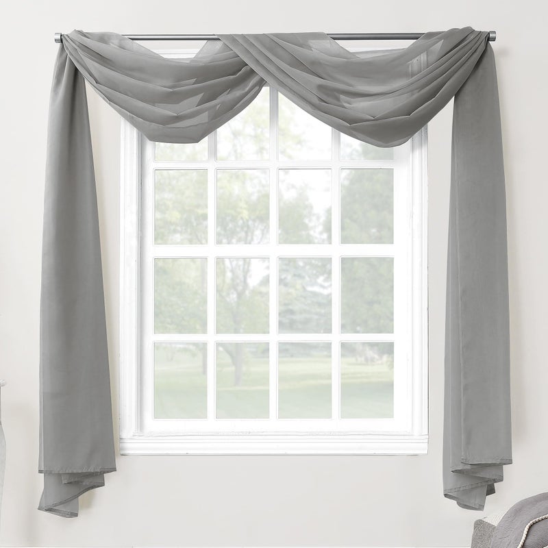 No. 918 53566 Emily Sheer Voile Rod Pocket Curtain Panel, Valance Scarf, Charcoal - Image 1