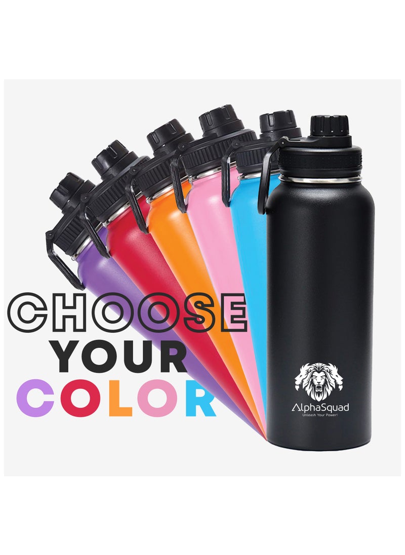 AlphaSquad - 40Oz / 1200Ml Vacuum Insulated Flask, Double Walled Thermolab Series Stainless Steel Sports Water Bottle With Straw Lid, 2 Lids Included, Hot Cold Thermos, Sports Bottle (Purple) - Image 1