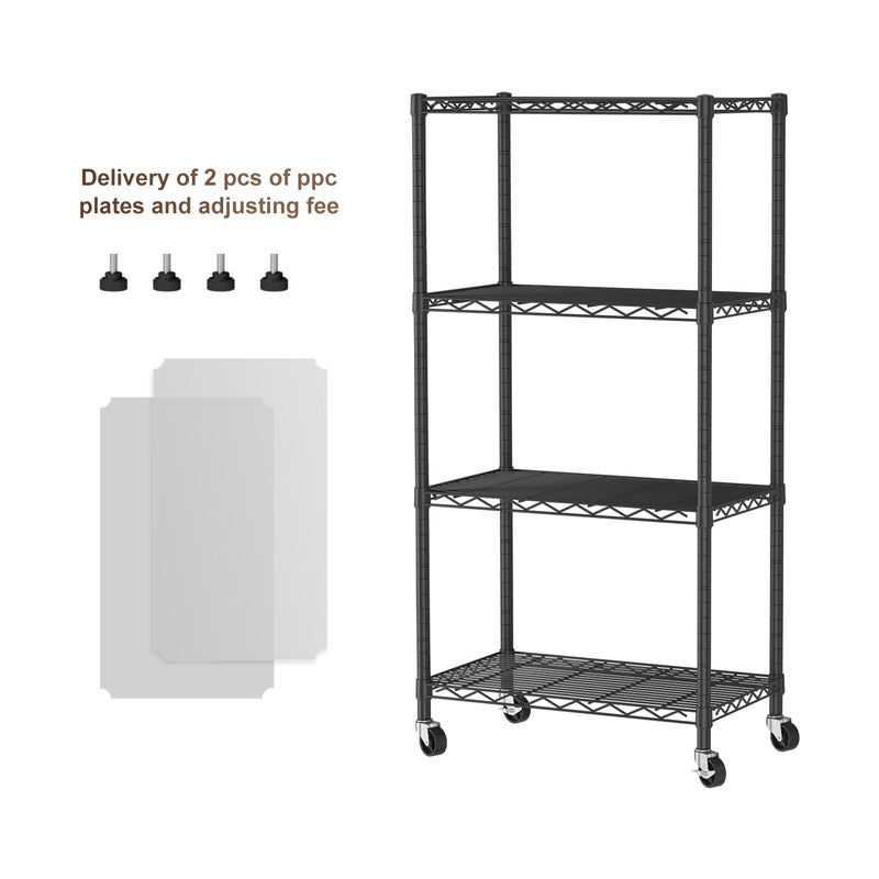 Golpart 4 Tier Shelves Storage Shelf Wire Closet Bathroom Organizers Metal Pantry Kitchen Garage Shelving Unit Laundry Room Organization Home Rack Net Basket Black with Wheels 14â€D X 24â€W X 48.9â€H - Image 2