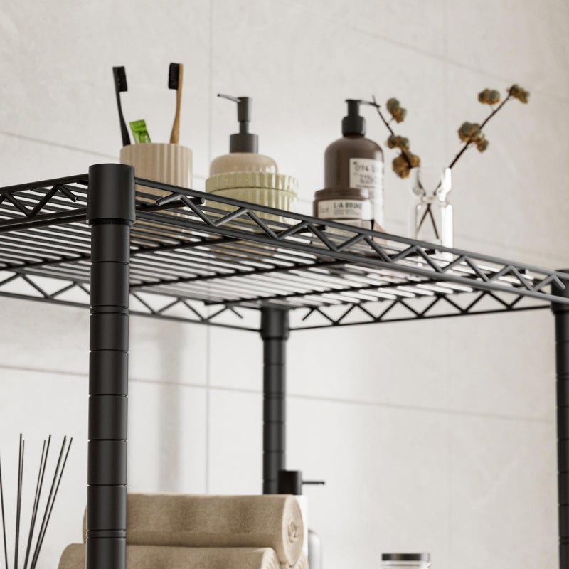 Golpart 4 Tier Shelves Storage Shelf Wire Closet Bathroom Organizers Metal Pantry Kitchen Garage Shelving Unit Laundry Room Organization Home Rack Net Basket Black with Wheels 14â€D X 24â€W X 48.9â€H - Image 5
