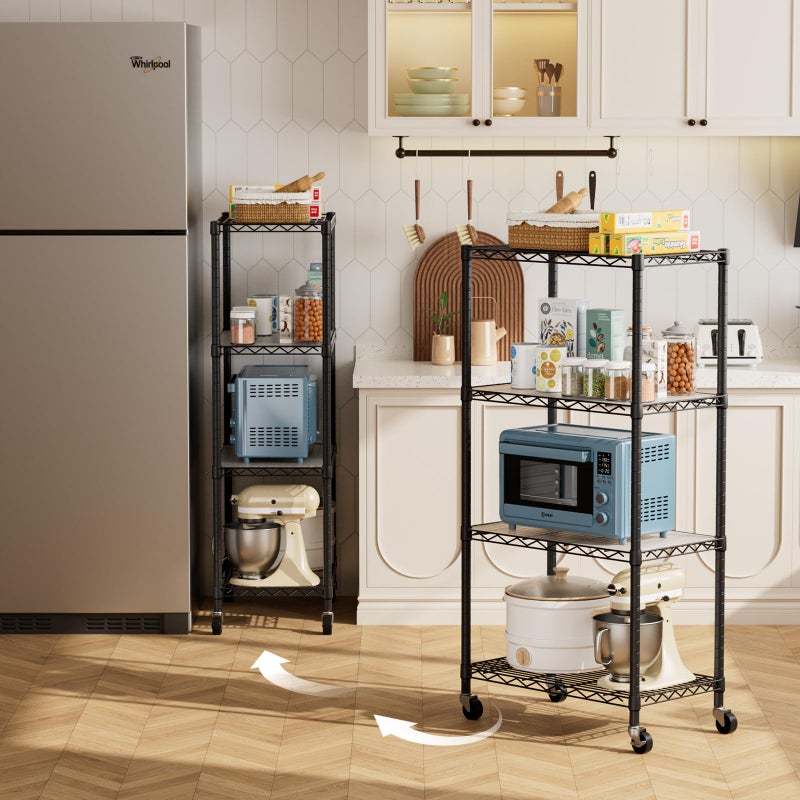 Golpart 4 Tier Shelves Storage Shelf Wire Closet Bathroom Organizers Metal Pantry Kitchen Garage Shelving Unit Laundry Room Organization Home Rack Net Basket Black with Wheels 14â€D X 24â€W X 48.9â€H - Image 4