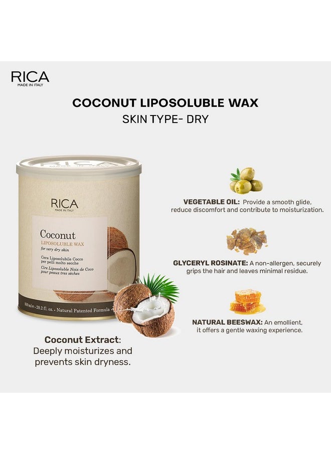 Rica Coconut Liposoluble Painless Hair Removal Wax For Men & Women| Quick & Easy Tan Removal Waxing For Very Dry Skin| 800 Ml, Pack Of 1  - Image 2