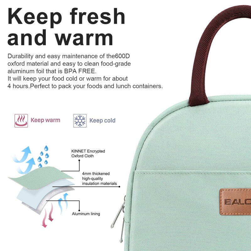 BALORAY Lunch Bag for Women Men Insulated Lunch Box for Adult Reusable Lunch Tote Bag for Work, Picnic or Travel (Mint Green) - Image 3