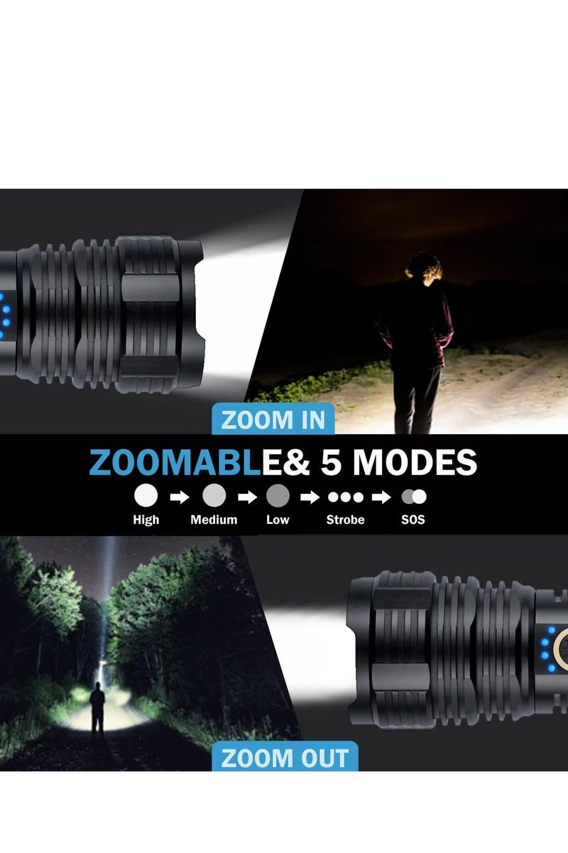 فلوشرينيك مصابيح LED قابلة لإعادة الشحن عالية لومن ، 90000 لومن سوبر مشرقة مصابيح تكتيكية ، Xhp70.2 قابل للتزور ضوء فلاش مقاوم للماء 5 أوضاع للتخييم ، المشي لمسافات طويلة ، في الهواء الطلق ، حالات الطوارئ - Image 4